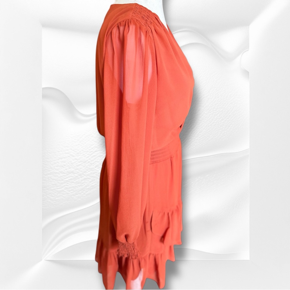 🆕 Vince Camuto Orange Ruffled Faux-Wrap Sundress Size Small - Picture 4 of 12